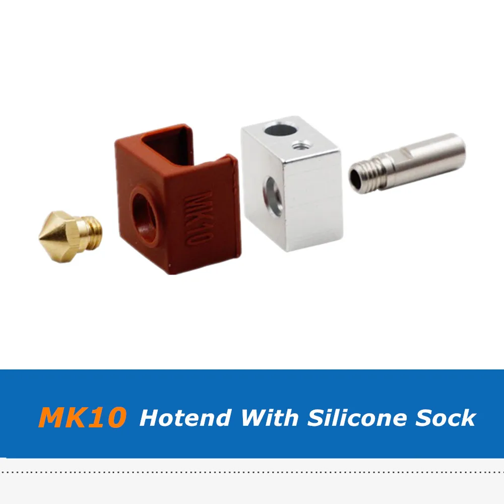 1pc 3D Printer Parts MK10 Hobend Kit Aluminum Heated Block + 0.4mm Brass Nozzle + Throat + Brown MK10 Silicone Sock 1pc 3D Printer Parts MK10 Hobend Kit Aluminum Heated Block + 0.4mm Brass Nozzle + Throat + Brown MK10 Silicone Sock