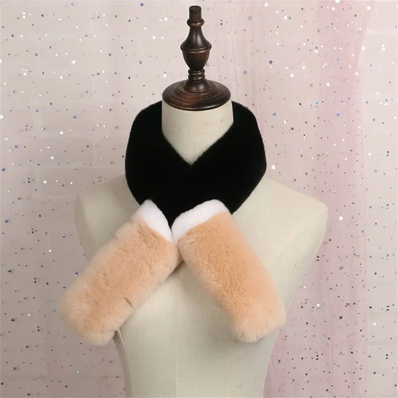 

100% Rabbit Fur Scarfs For Women Real Rex Floral Scarves Fluffy Winter Girls Warm Soft Fur Scarf
