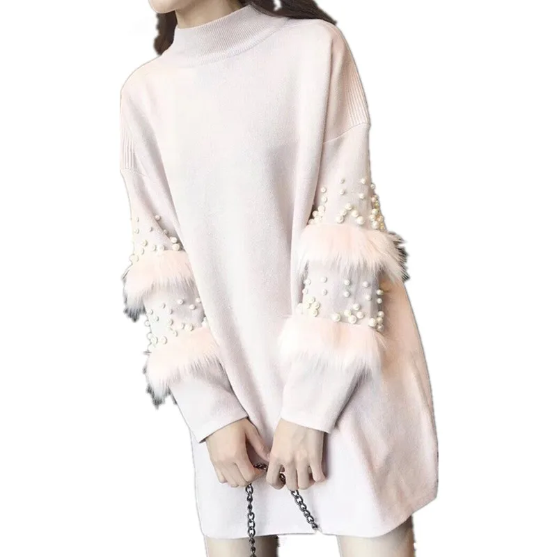 Loose Pearl Sweater for Female Autumn/Winter Mandarin Collar Women's Long Sleeve Knit Pullover SW868 | Женская одежда