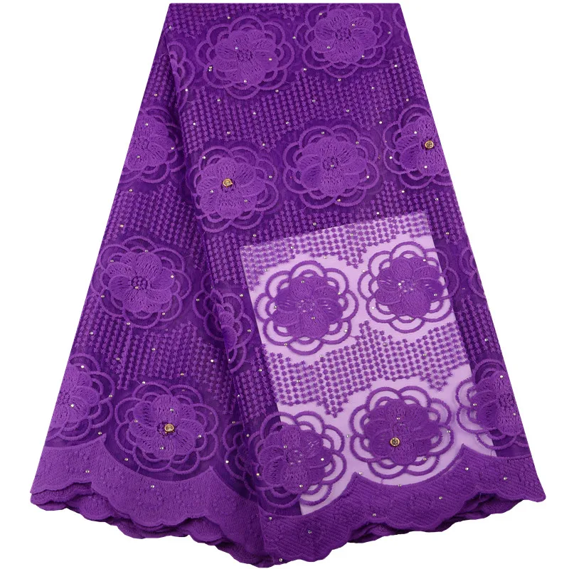 Кружевная ткань с камнями в африканском стиле фиолетовая французская текстиль
