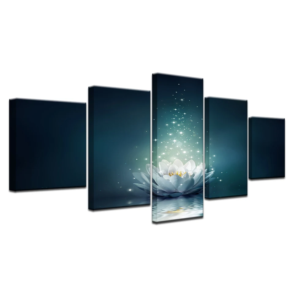 Холст HD печать плакатов Гостиная Wall Art 5 шт. белый лотос Картина домашний декор