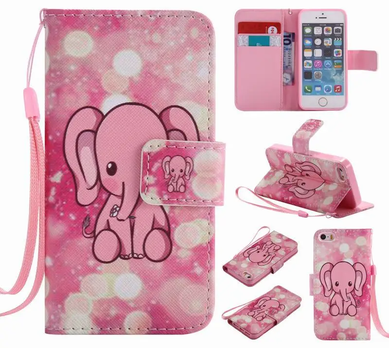 Для Coque iPhone 5S Чехол кожаный кошелек флип-чехол для телефона Apple iPhone 5 5S SE чехол милый мультяшный аниме Кот для девочек флип-чехол - Цвет: Style 2