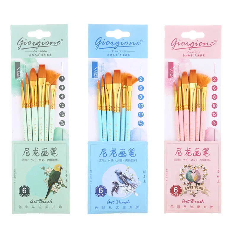 6 pcs set 10 шт. перламутровый синий деревянный полюс Акварельная кисть Набор нейлоновые щетки для волос кисти для красок студенческие художественные принадлежности - Цвет: 6 pcs set