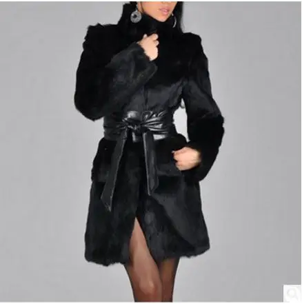 Черные/белые женские длинные куртки из искусственного меха меховые пальто