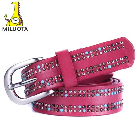 мода 100% натуральная кожа ремень женский перл украшения металлический штырь