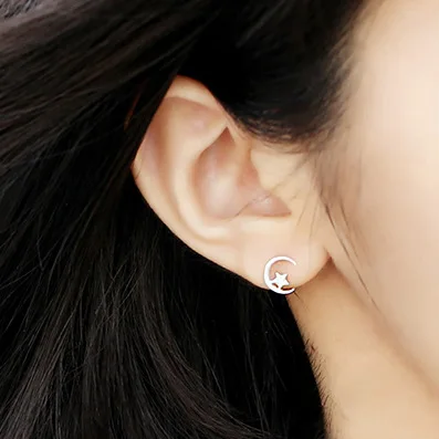 Серьги гвоздики женские гипоаллергенные из серебра 100% пробы|hypoallergenic stud earrings|moon