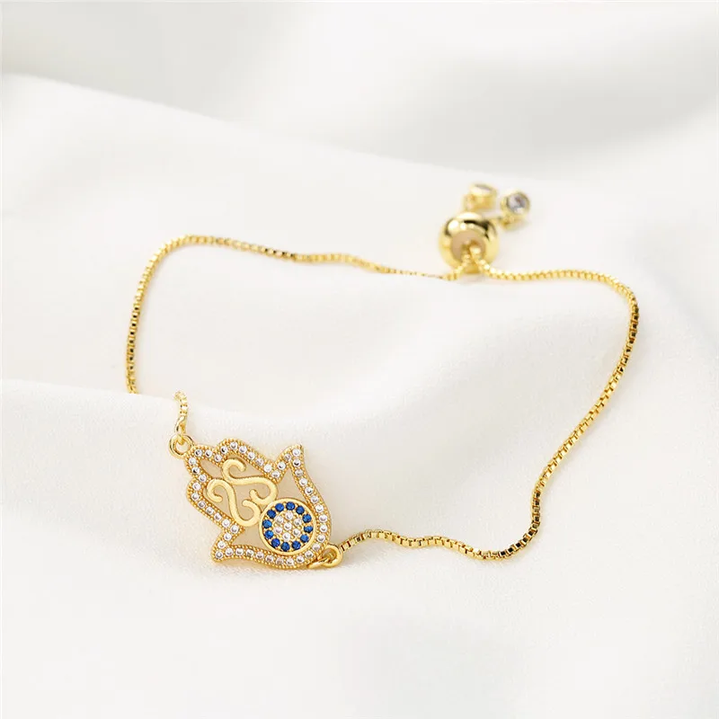 

NEWBUY 2021 Trendy Palm Charm Bracelets For Women Girl Gold/Silver Color Cubic Zirconia Bracelet Female Lucky Party Jewelry Gift