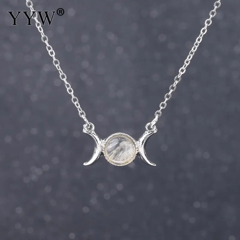 

YYW Gems Stone Pendant Necklace with Lapis Lazuli Labradorite Tiger Eye Dyed Marble Black Agata Quartz Moon plated vintage