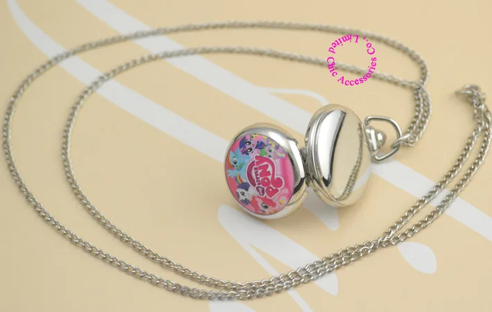 Модные розовые часы с рисунком милые карманные My Little Horse ожерельем серебристые