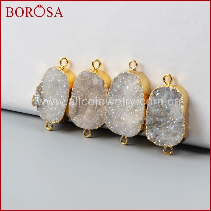 BOROSA 10 шт. натуральный Титан Druzy разъем Золото Цвет произвольной формы Мода Кристалл Drusy разъем для браслет ювелирные изделия G0063