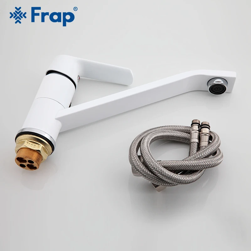 Смеситель для кухни FRAP зеленый оранжевый белый с поворотом на 360