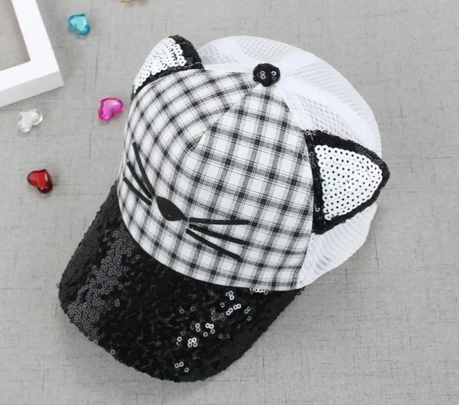1PC Summer Bling Embroidered Cat Baby Hat Cap Kid Cool Baseball Sun Mesh Hats Head Circumference 52-54CM | Детская одежда и обувь