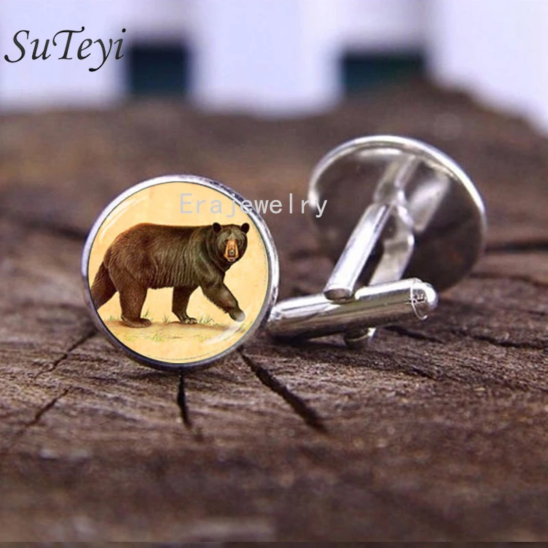 SUTEYI Стильные запонки с милым медведем для мужских свадебных рубашек со стразами