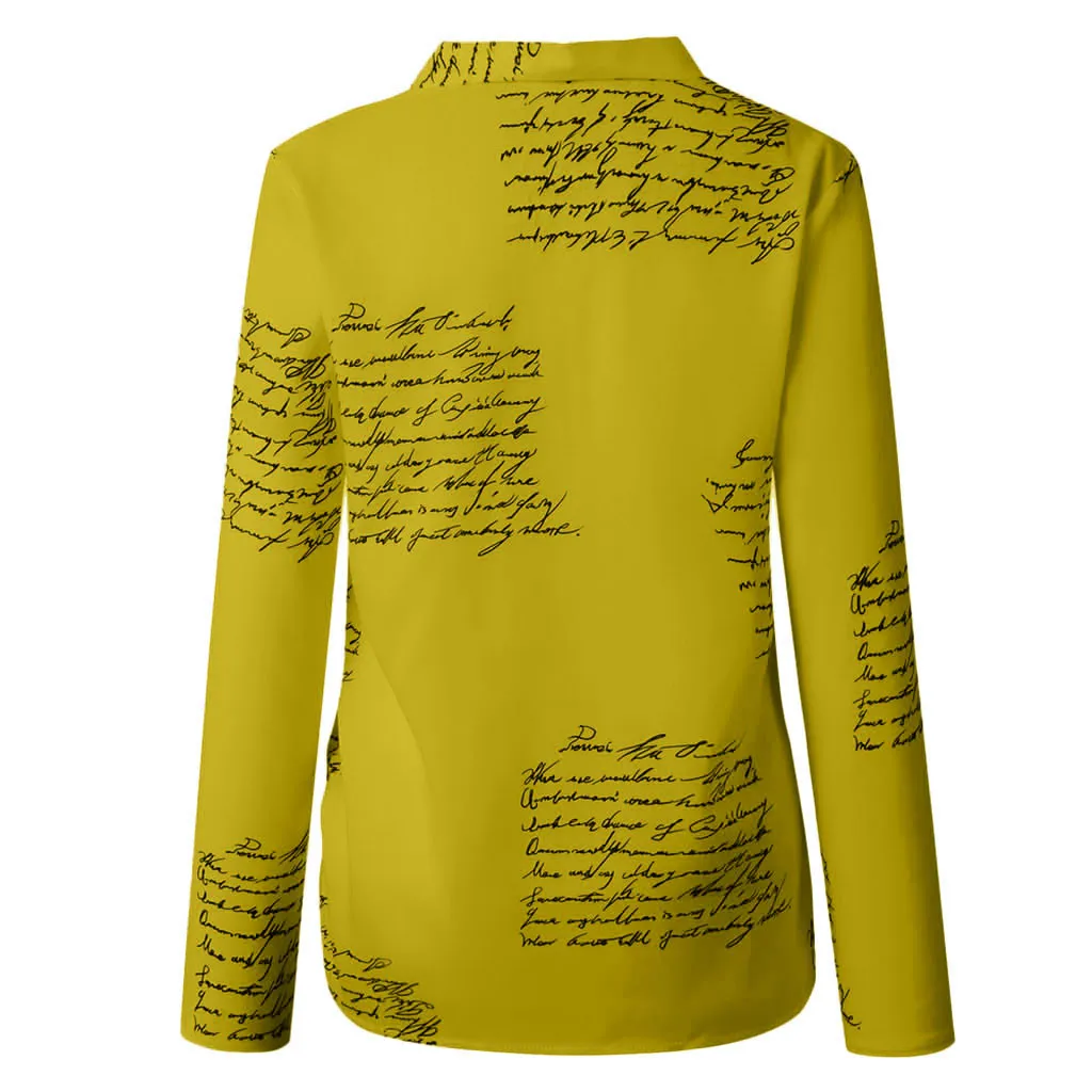 Women Blouse V Neck Letters Printing Button Long Sleeve Shirt Casual Womens Tops And Blouses Summer Tunic Tops Blusas