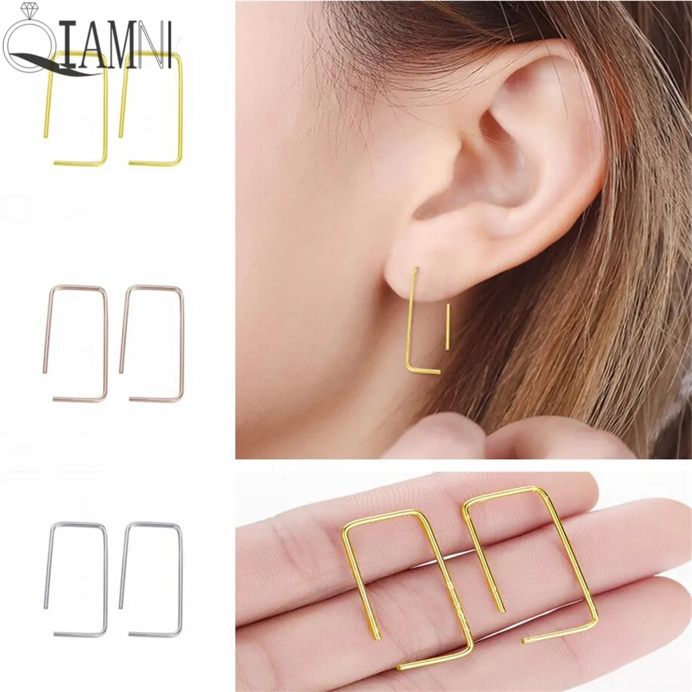 QIAMNI Модные ручной работы шпильки прямоугольные серьги обручи пикантные