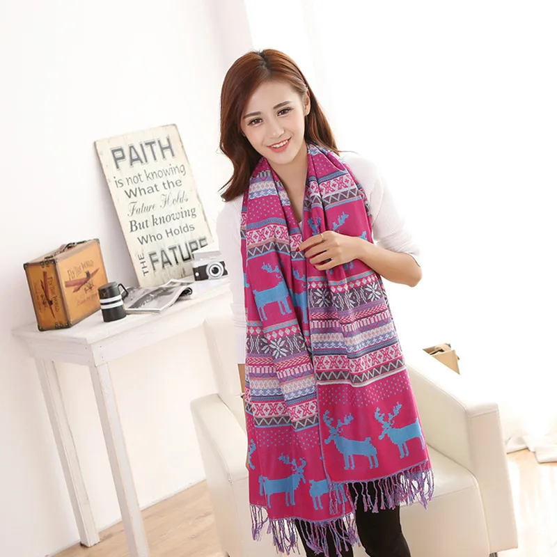 2016 Зима Новый Мода Снег Цветок Олень Печати Женщины Мужчины Причинно Шарф
