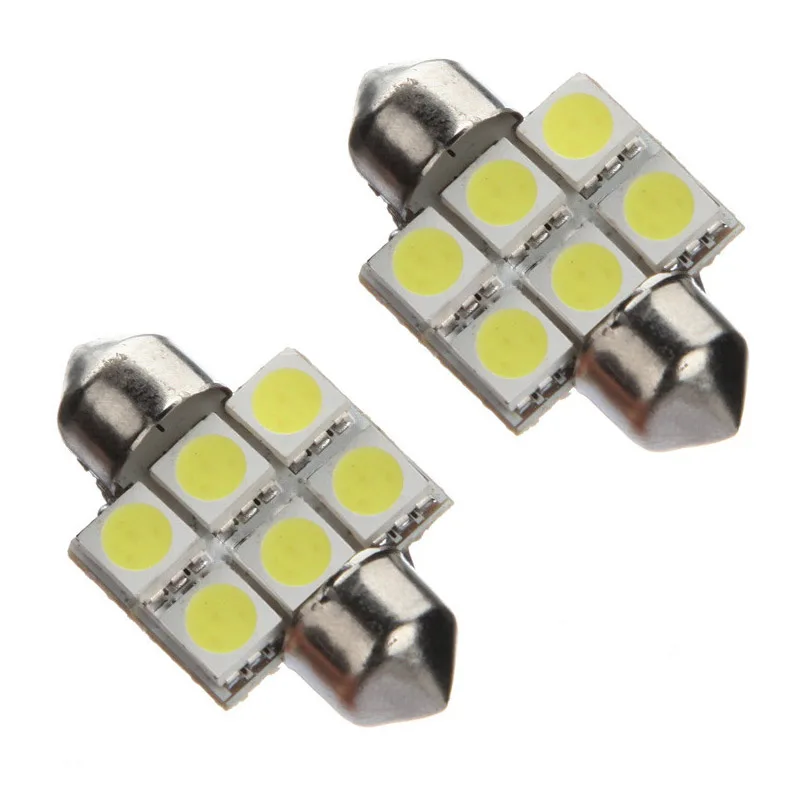 2X 31 мм 6 SMD 5050 светодиодный Автомобильный интерьер e Festoon C5W супер белый светильник