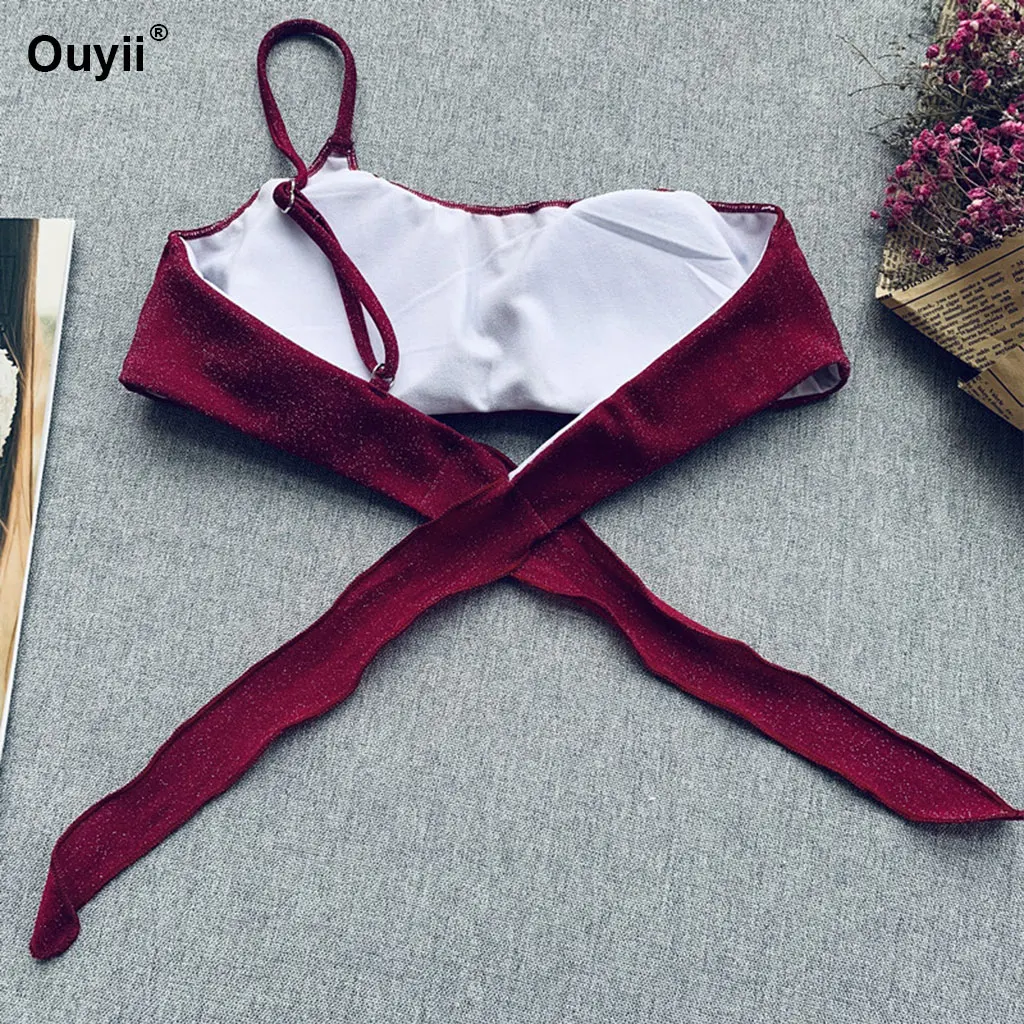 Сексуальное бикини на одно плечо для женщин бандо Одноцветный купальник с низкой