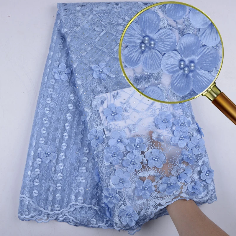 Африканская кружевная ткань 2019 Высококачественная с 3D цветами французская