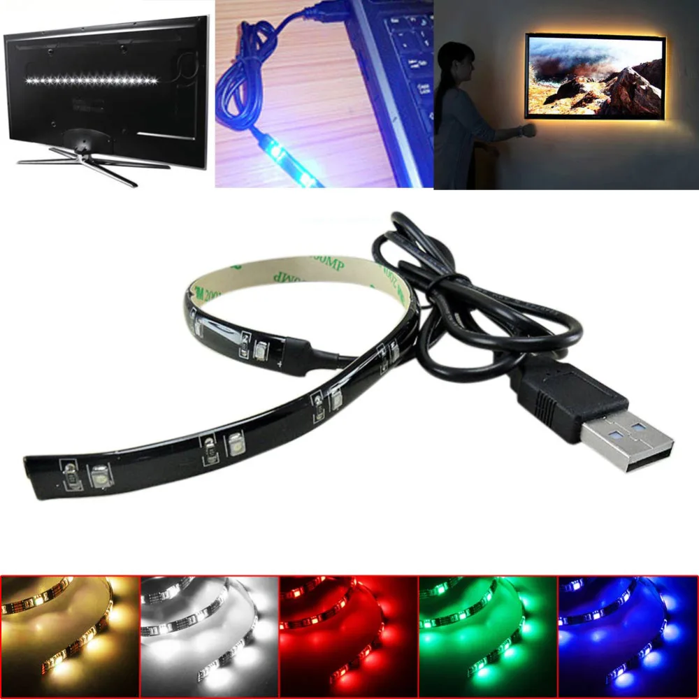 USB мощность 5V 3528 RGB Светодиодная лента 12 LED 30 см водонепроницаемый HDTV TV фон