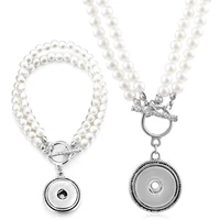 vocheng snap button jewelry simulated pearl set 18mm pendant necklace and bracelet nn 367