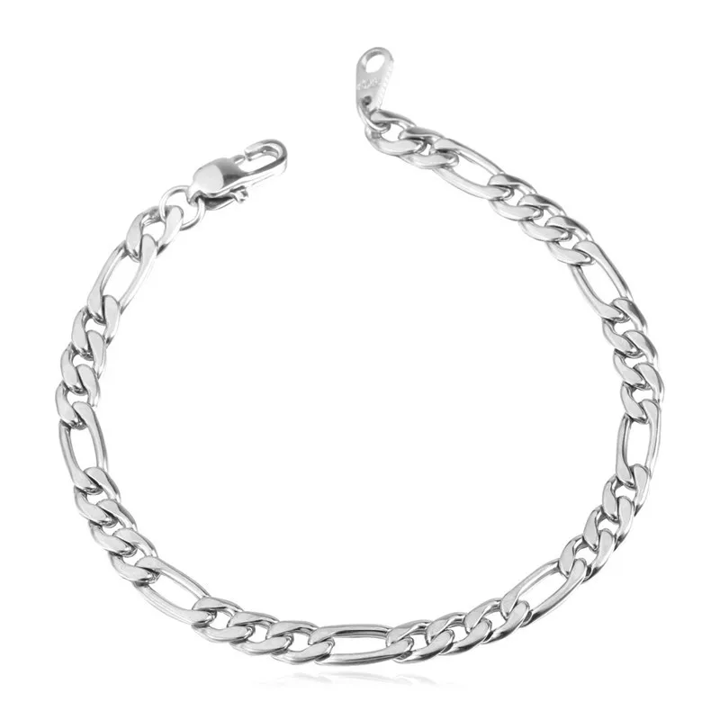 stainless steel U7 Стальный Цепь Панцирь Браслет Для Мужчин Ювелирные Изделия Позолоченный Фигаро Цепочки Браслеты 21 CM H414 - Окраска металла: stainless steel