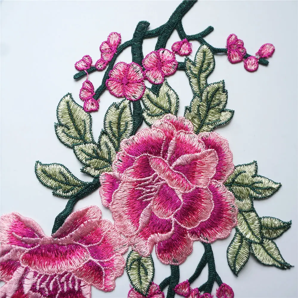 2 шт. аппликации из ткани с вышитыми листьями и розовыми пионами для вечернего