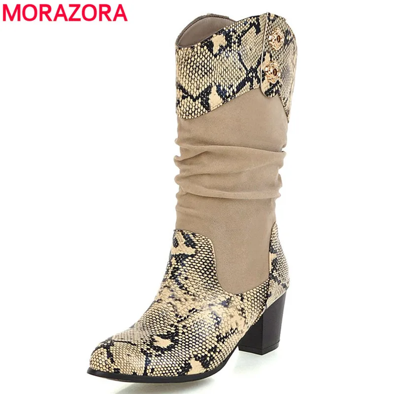 MORAZORA/Большие размеры 34 43 новые модные сапоги до середины икры женские в западном