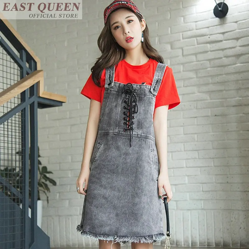 Платье женское джинсовое на бретелях-спагетти пикантный модный Однотонный