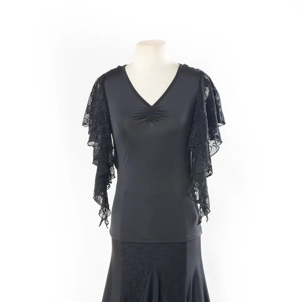 Женский кружевной топ с V образным вырезом коротким рукавом|ballroom dance tops|ballroom