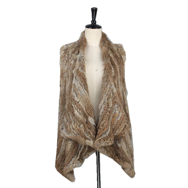 Autumn Winter Women's Genuine Real  Knitted Rabbit Fur Cardigan Vest Lady Waistcoat Female Gilet VF7000