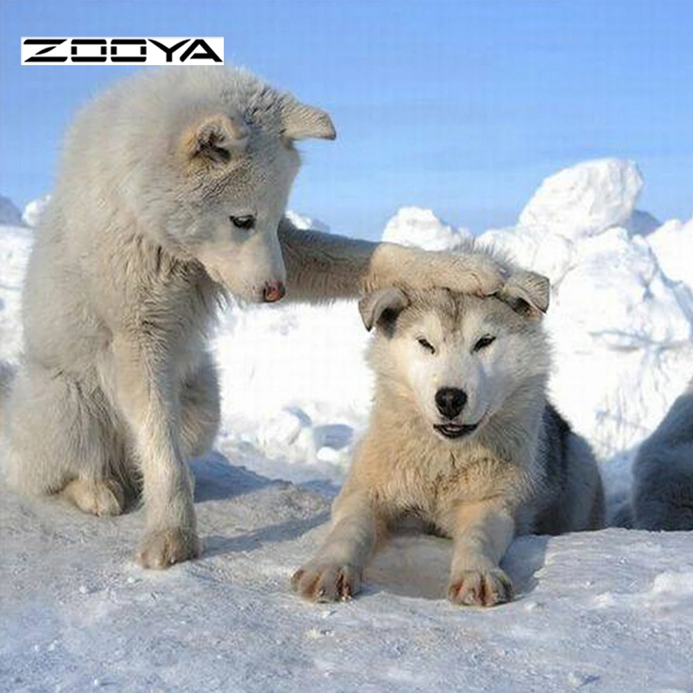 

ZOOYA Diy Diamond Painting Handwork Lovely Dog Snow Scenery Diamond Decorative Resinstone Square Drill Picture Sets F325