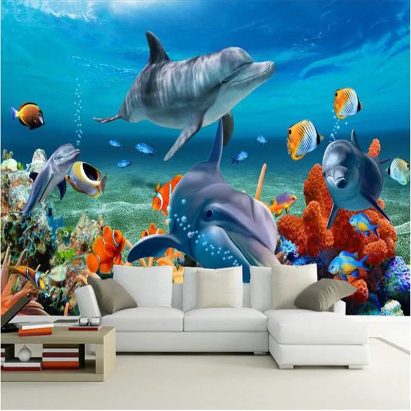 

beibehang wallpapers 3D drawing HD living room bedroom sofa TV background dolphin underwater world mural papel de parede