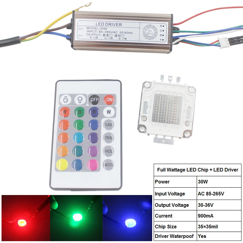 10 Вт 20 30 50 100 COB сменный RGB светодиодный чип прожектор + один источник питания
