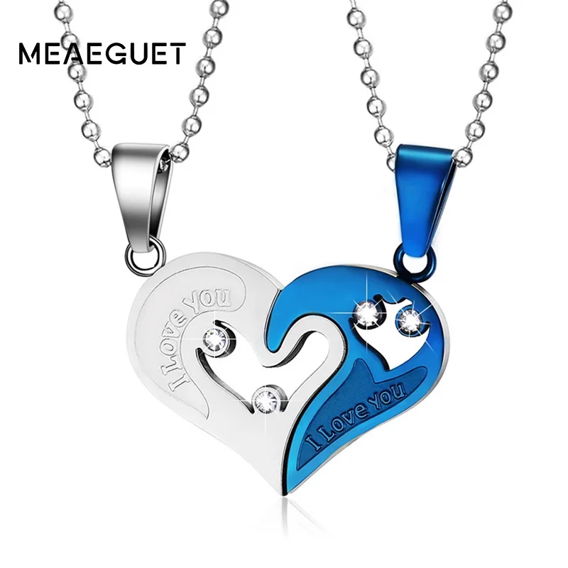 Meaeguet Золотая цепь из нержавеющей стали сердце любовь ожерелье для пар Женская мода трендовая парная подвеска