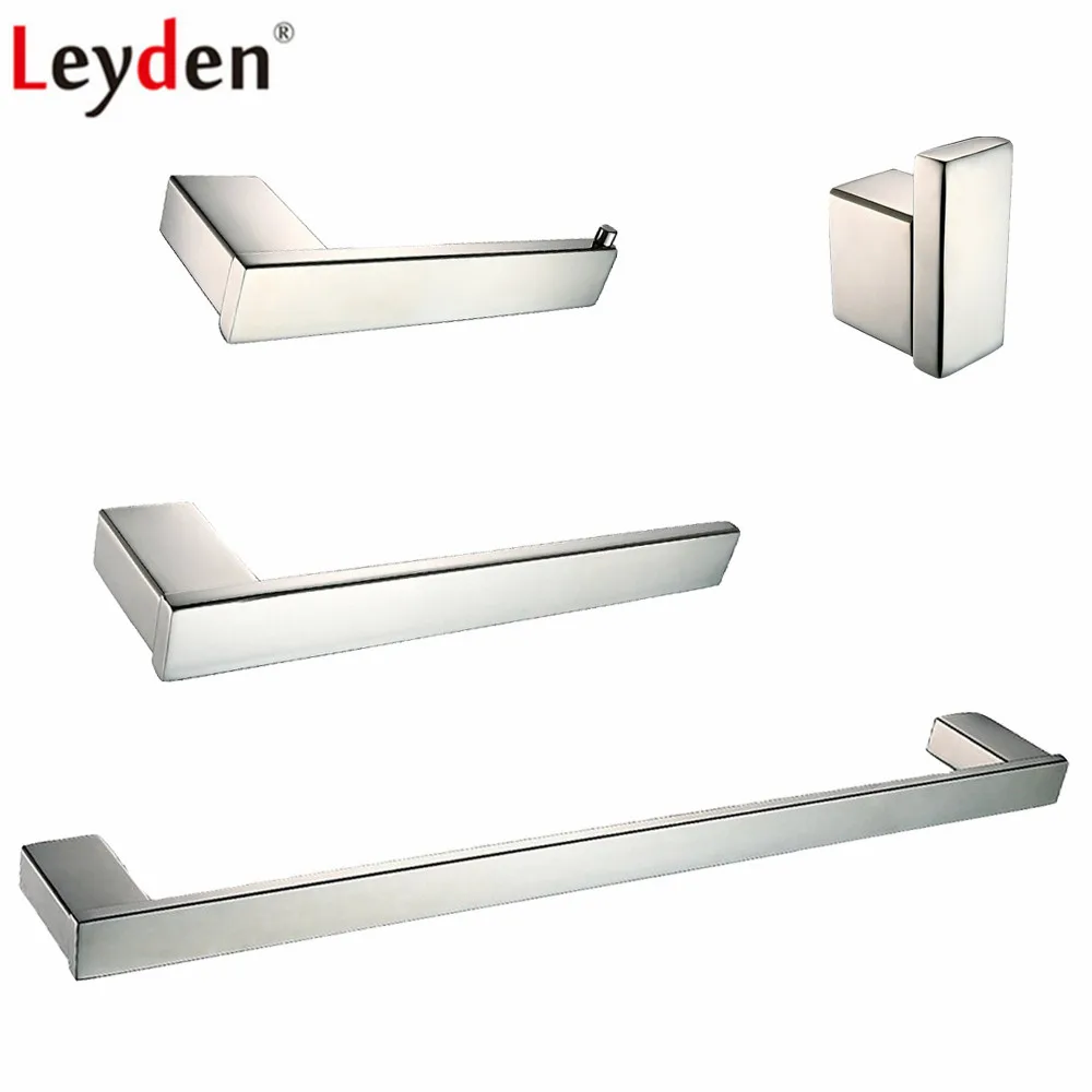 Leyden Chrome 304 Stainless Steel 4pcs Bathroom Accessories Set Single Towel Bar Holder Ring Toilet Paper Robe Hook | Обустройство