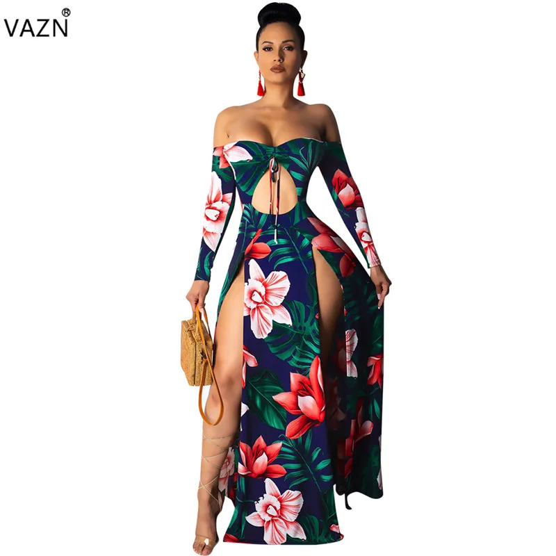 Женское облегающее платье без бретелек VAZN с длинным рукавом и принтом весна