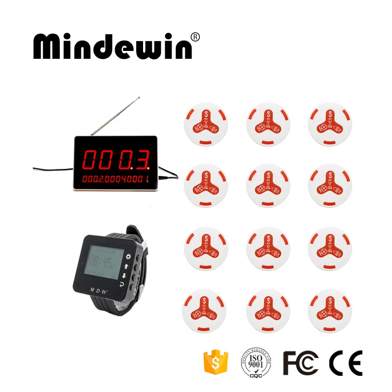 Mindewin Беспроводная аварийная пейджинговая система 12 кнопок вызова официанта + 1