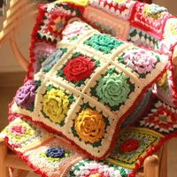 handmade crochet sofa car back cushion housewarming gift hand hook flower retro stereo flower retro red edge pillow 3030cm
