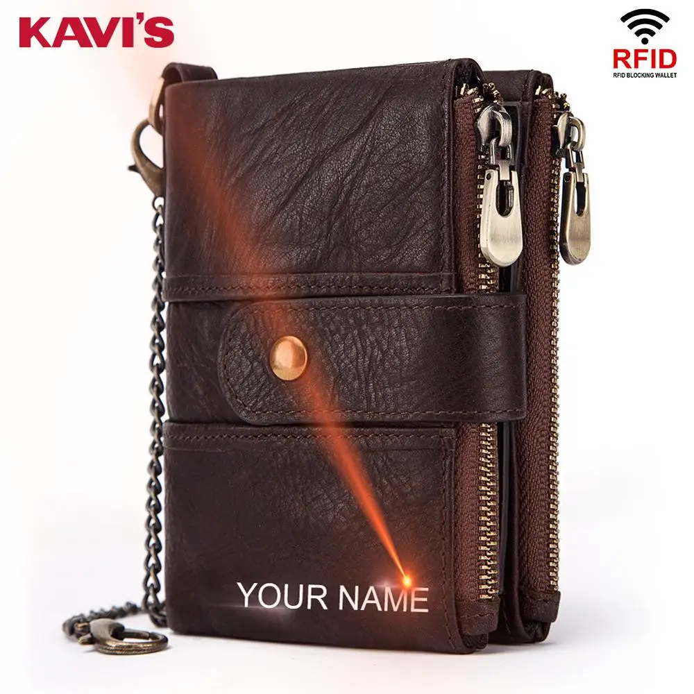 KAVIS натуральная кожа гравировка Rfid кошелек для мужчин Crazy Horse кошельки Портмоне Короткий Мужской кошелек мини кошелек качество