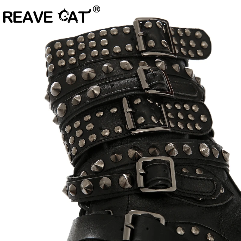 Женские мотоциклетные ботинки REAVE CAT зимние на низком каблуке с закругленным