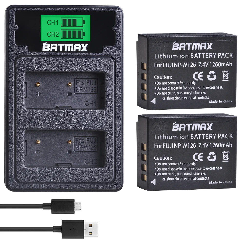2 шт. NP W126 W126S Батарея + ЖК дисплей USB Зарядное устройство для дисплея с подсветкой