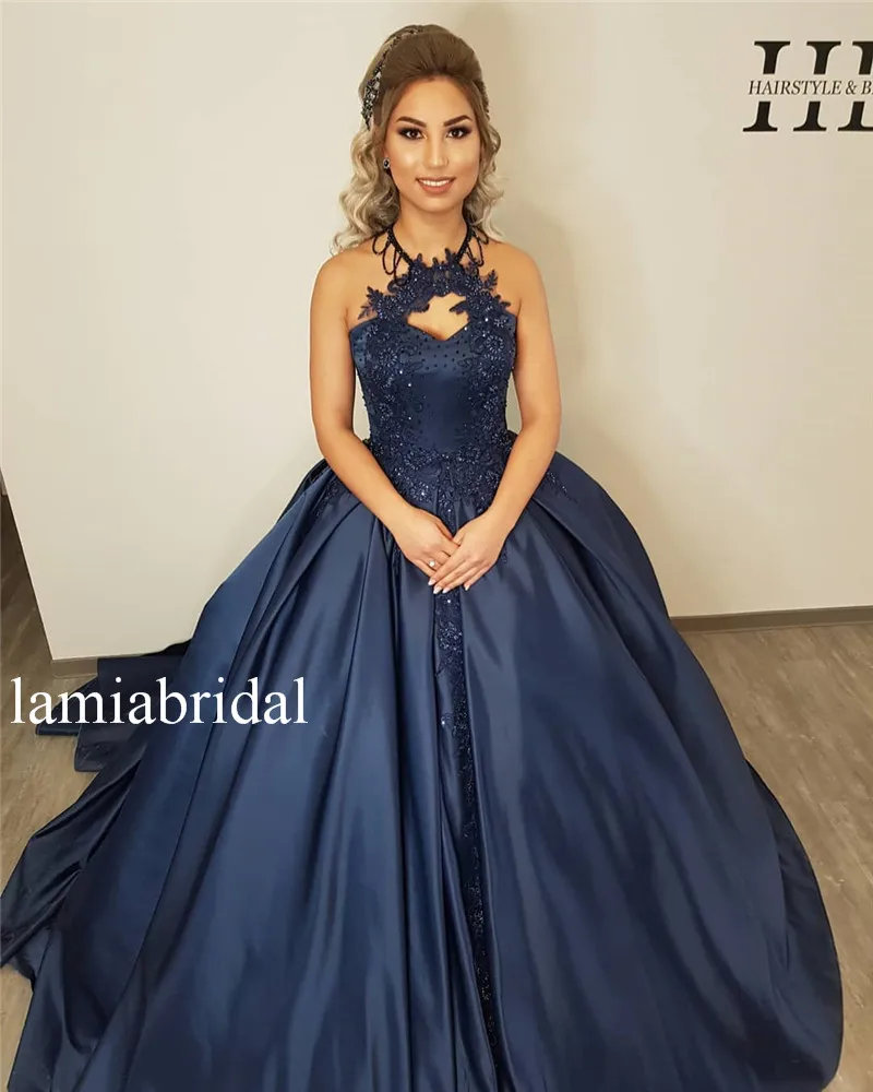 

Сексуальные женские атласные выпускные платья 2019, винтажные кружевные бисерные бриллианты, темно-синие бриллианты