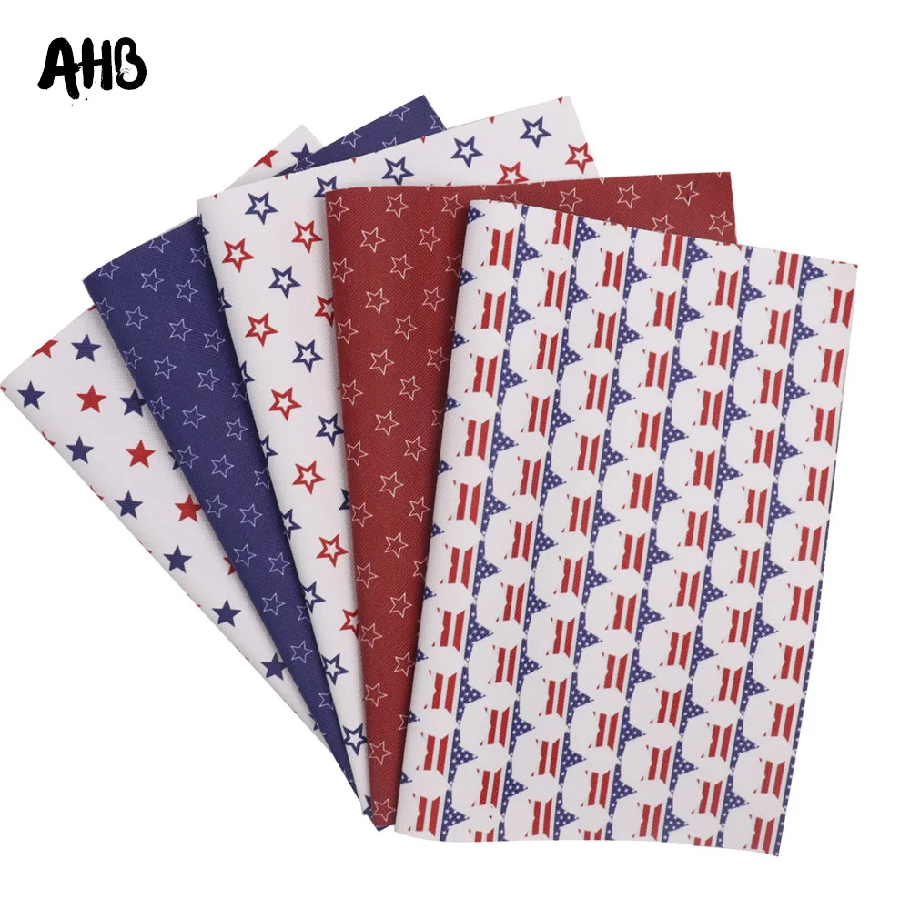 

AHB Faux Leather Sheets Stars Strip Printed Synthetic Leather For DIY Hair Accessories Independence Day Handmade Decor Materials