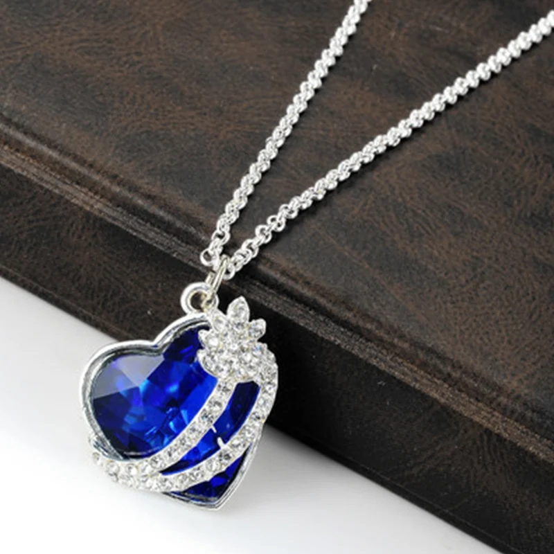 Модные женские туфли Сердце Синий Кристалл Rhinestone Серебряная цепочка подвеской