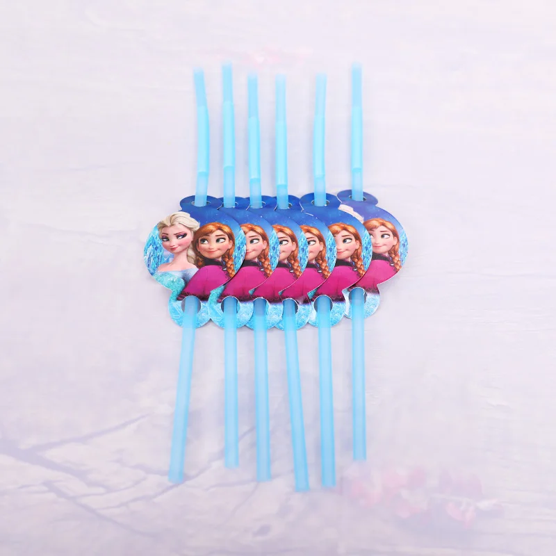 6pcs Straw Вечерние украшения в стиле принцессы Эльзы из мультфильма «Холодное сердце», вечерние украшения, соломинки, подарок на день рождения, украшения для детей - Цвет: 6pcs Straw