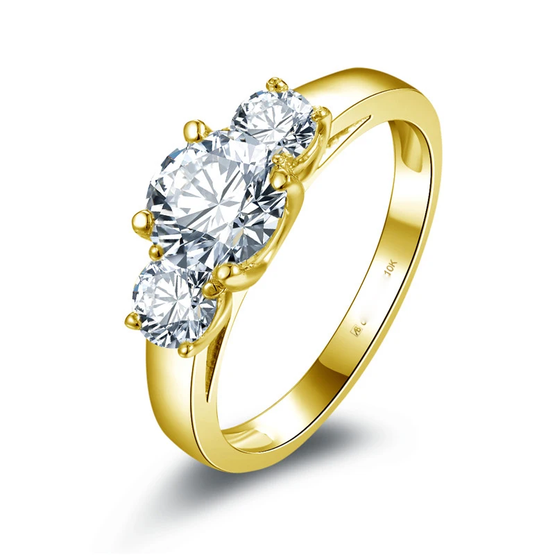 Женское Обручальное Кольцо QYI 14K из твердого желтого золота с тремя камнями