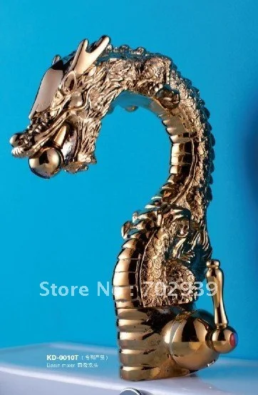 

Бесплатная доставка Золотой pvd латунь Ванная раковина кран смеситель в форме животных Дракон кран одно отверстие
