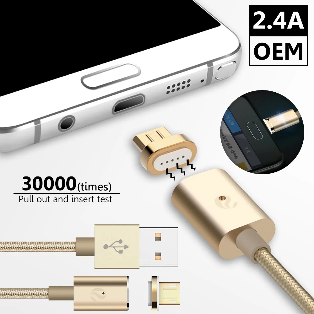 Android Золотой кабель для передачи данных мобильного телефона с магнитным микро USB