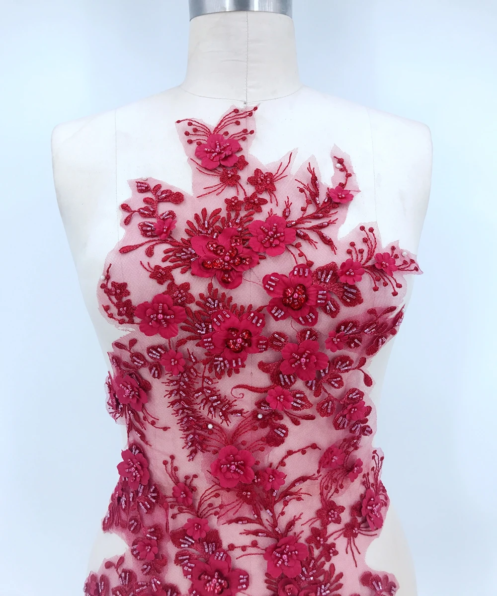 sew on bead rhinestones wine Three-dimensional flowers lace applique crystals trim patches 62*32cm for dress DIY accessories | Дом и сад